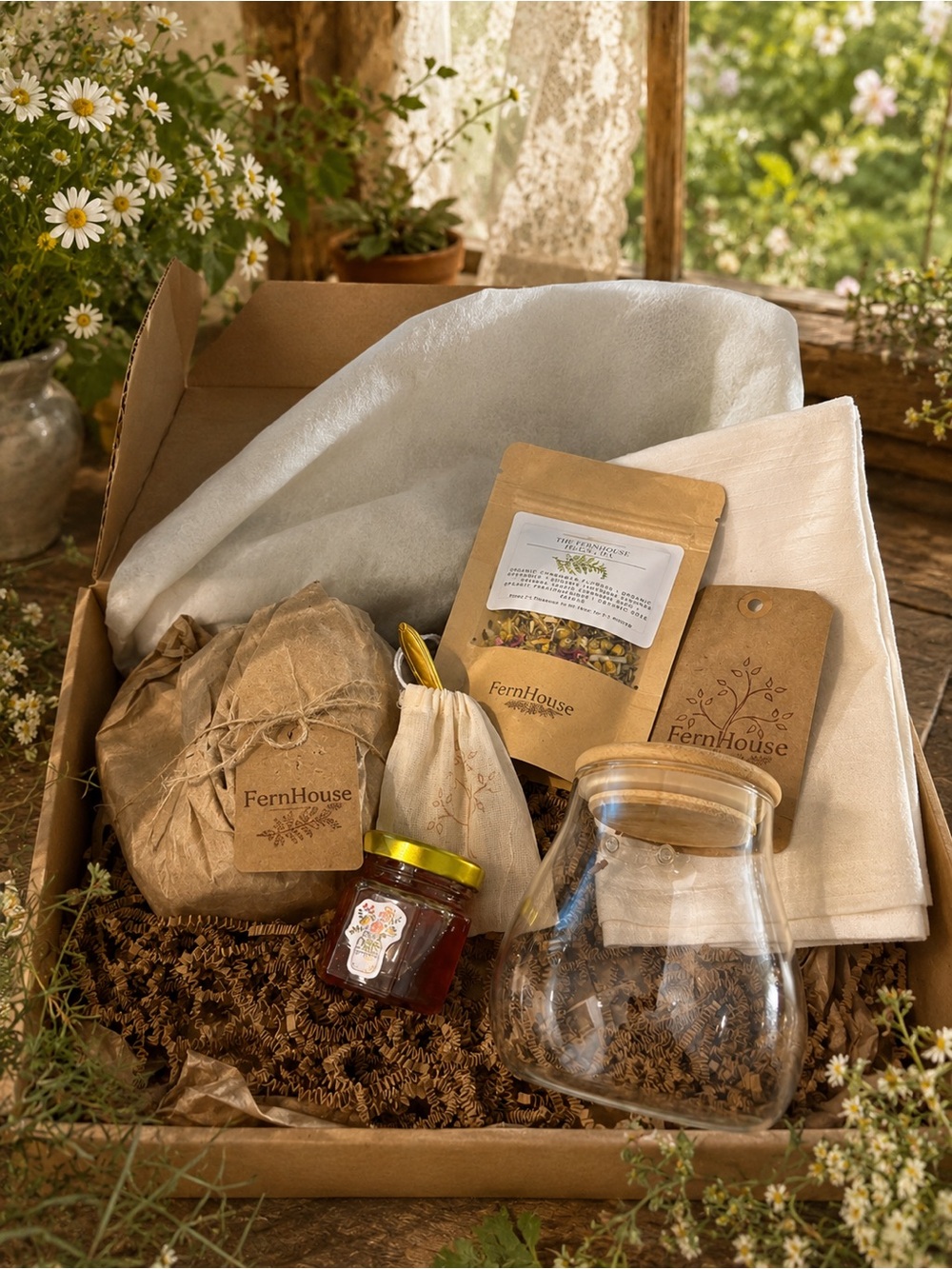 FernHouse Rustic cottagecore tea  Gift Box - mystery tea cup bundle